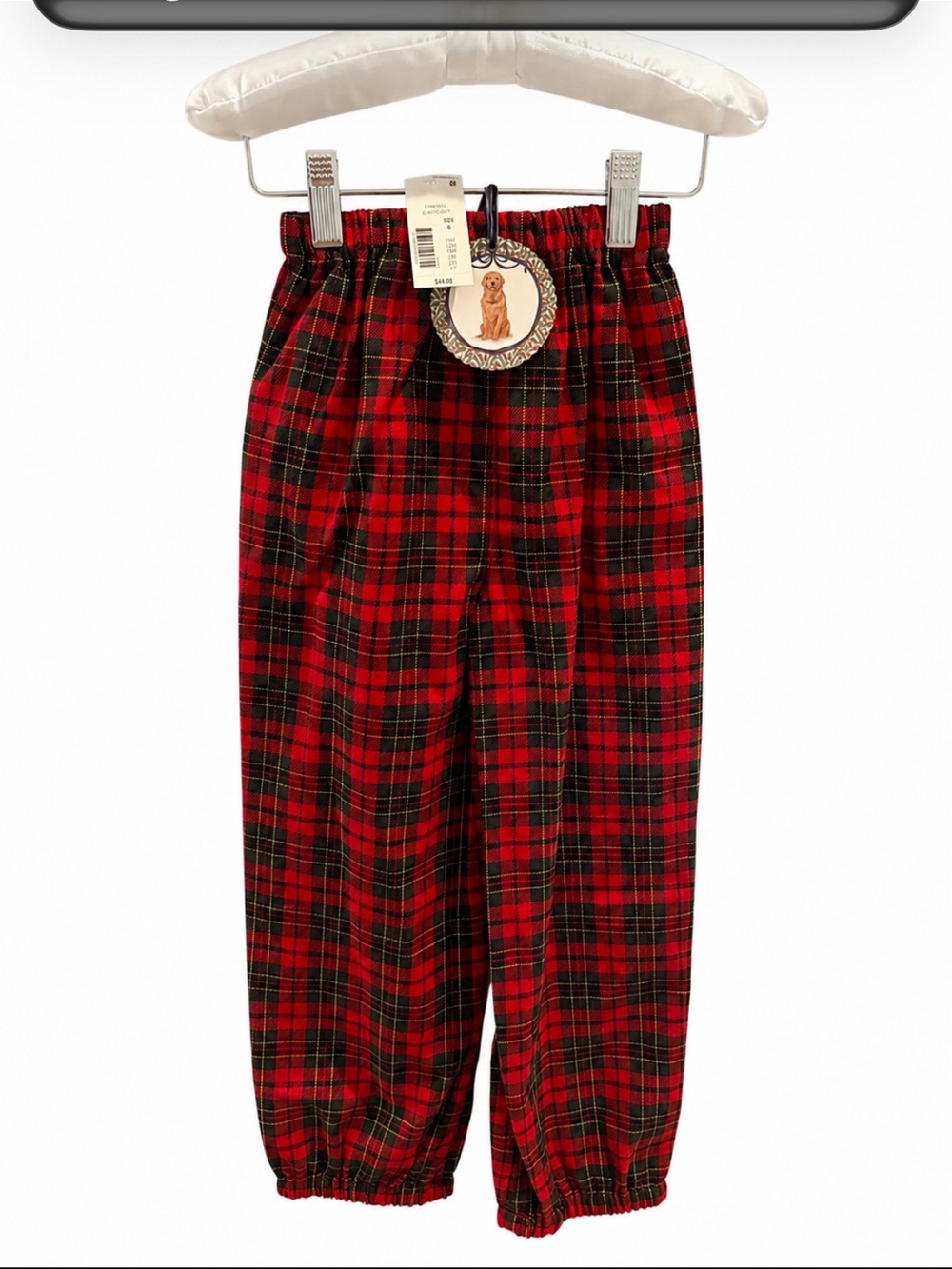 Edgehill Collection Red and Black Plaid Elastic Waist Kids Pants
